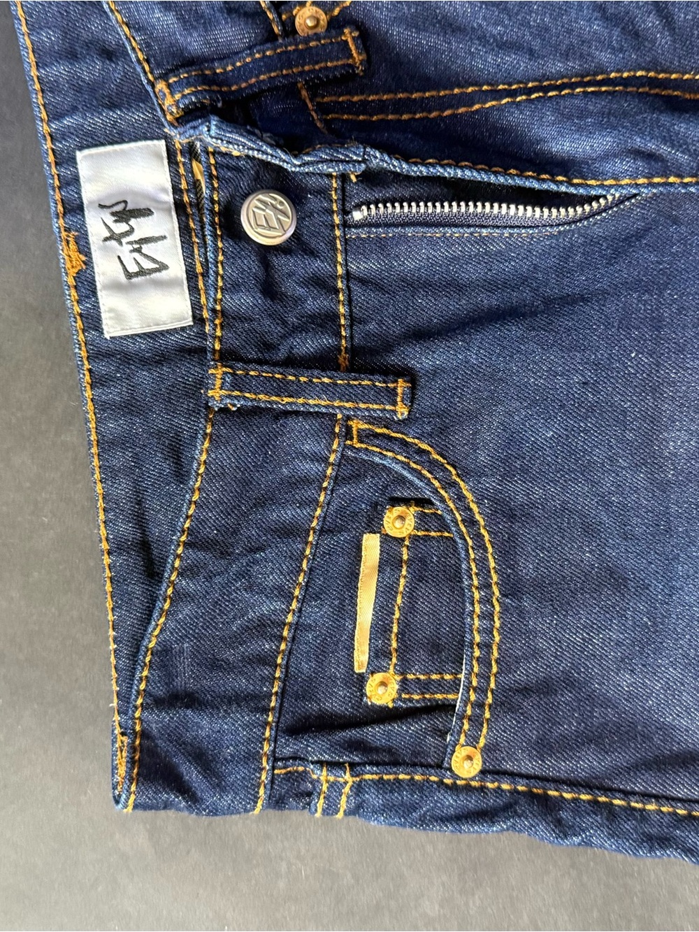 Eytys Dark Blue Jeans with Gold Contrast Stitching